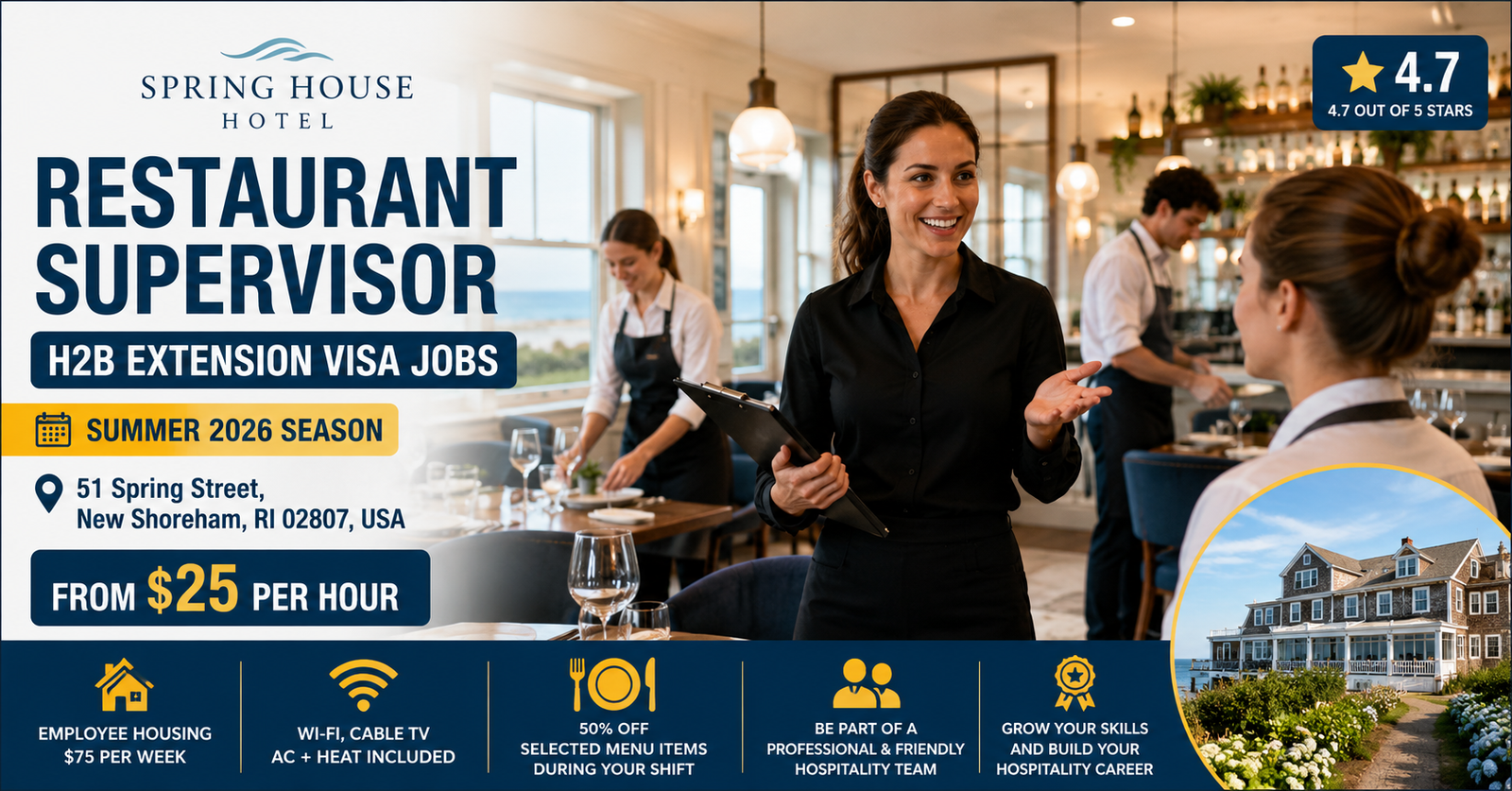 Restaurant Supervisor H2B Extension Visa Jobs in USA 2026